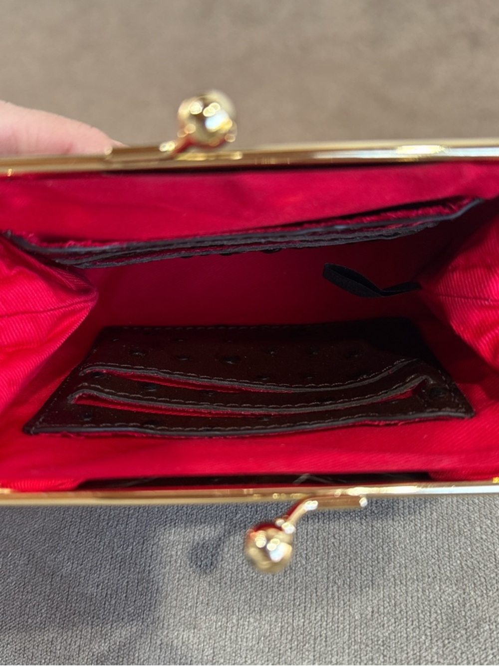 Dooney & Bourke Dark Brown Ostrich-Embossed Kiss-Lock Wallet with Gold Hardware - Picture 4 of 4